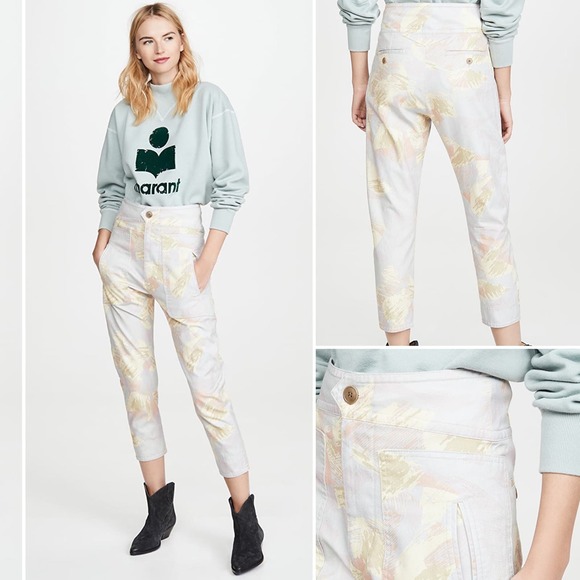 Isabel Marant Etoile Raluni High Rise Cropped Pants in Chalk Size Medium